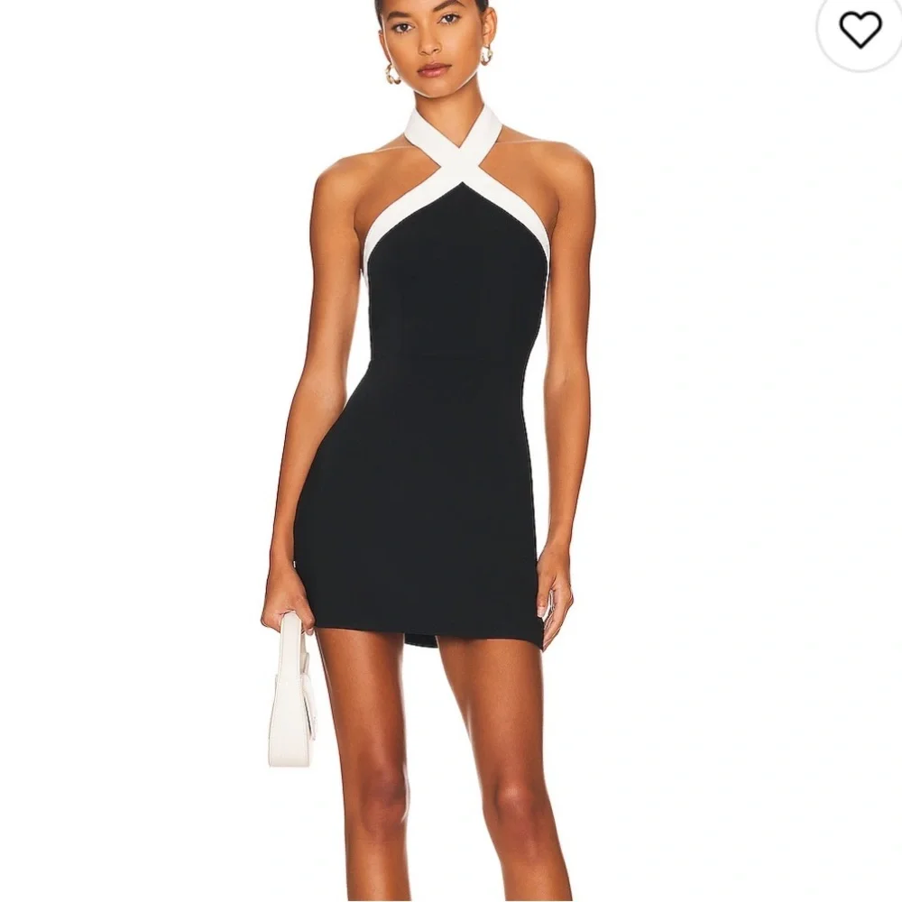 Superdown Brielle Cross Front Dress in Black & White - Picture 1 of 4